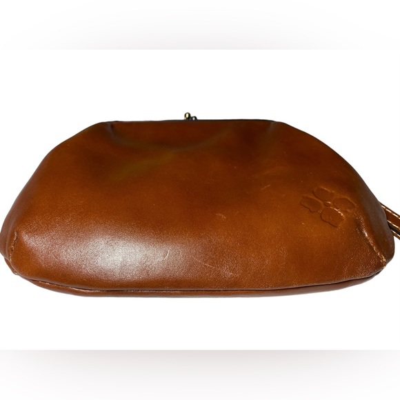 Patricia Nash Savena Tooled Brown Leather Clutch Kiss Lock Wristlet P24107 GUC - Picture 4 of 6